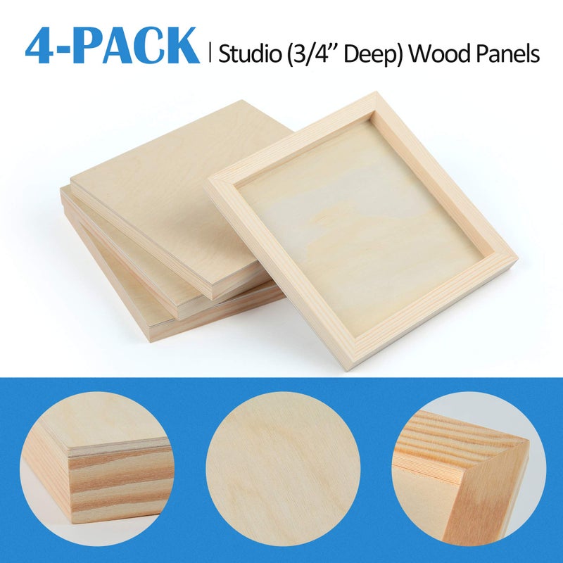 Falling in Art Unfinished Birch Wood Canvas Panels Kit, 4 Pack of 8x8â€™â€™ Studio 3/4â€™â€™ Deep Cradle Boards for Pouring Art, Crafts, Painting and More - Image 5