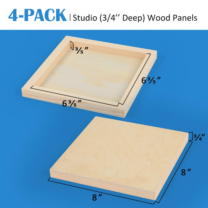 Falling in Art Unfinished Birch Wood Canvas Panels Kit, 4 Pack of 8x8â€™â€™ Studio 3/4â€™â€™ Deep Cradle Boards for Pouring Art, Crafts, Painting and More - Image 4