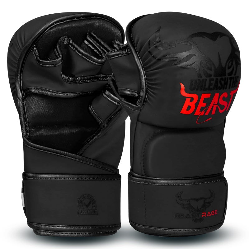 BEAST RAGE MMA Gloves for Men Women,Adjustable Wrist Support Open Palm Martial Arts Mitts Grappling Sparring for Muay Thai Cage Fighting Combat Taekwondo Kickboxing Boxing Training (Red, S/M) - Image 1