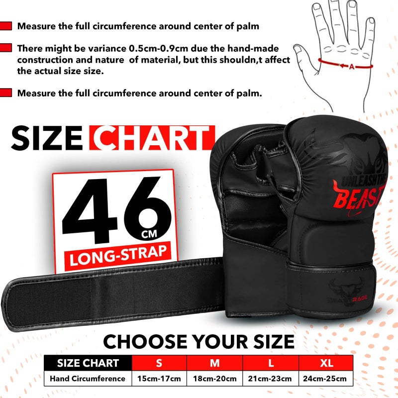 BEAST RAGE MMA Gloves for Men Women,Adjustable Wrist Support Open Palm Martial Arts Mitts Grappling Sparring for Muay Thai Cage Fighting Combat Taekwondo Kickboxing Boxing Training (Red, S/M) - Image 5