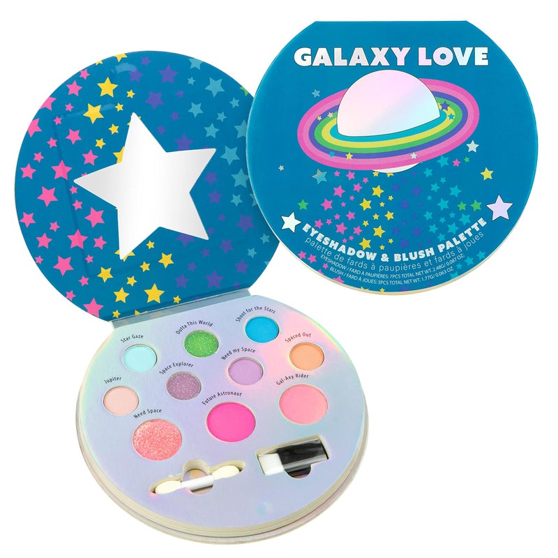 Expressions 10 Color Eyeshadow Palette & Blush Makeup Novelty Beauty Set, Fold Out Compact with Mirror, Washable, Non-Toxic,Galaxy Love Glisten & Glitter Makeup Palette - Image 1