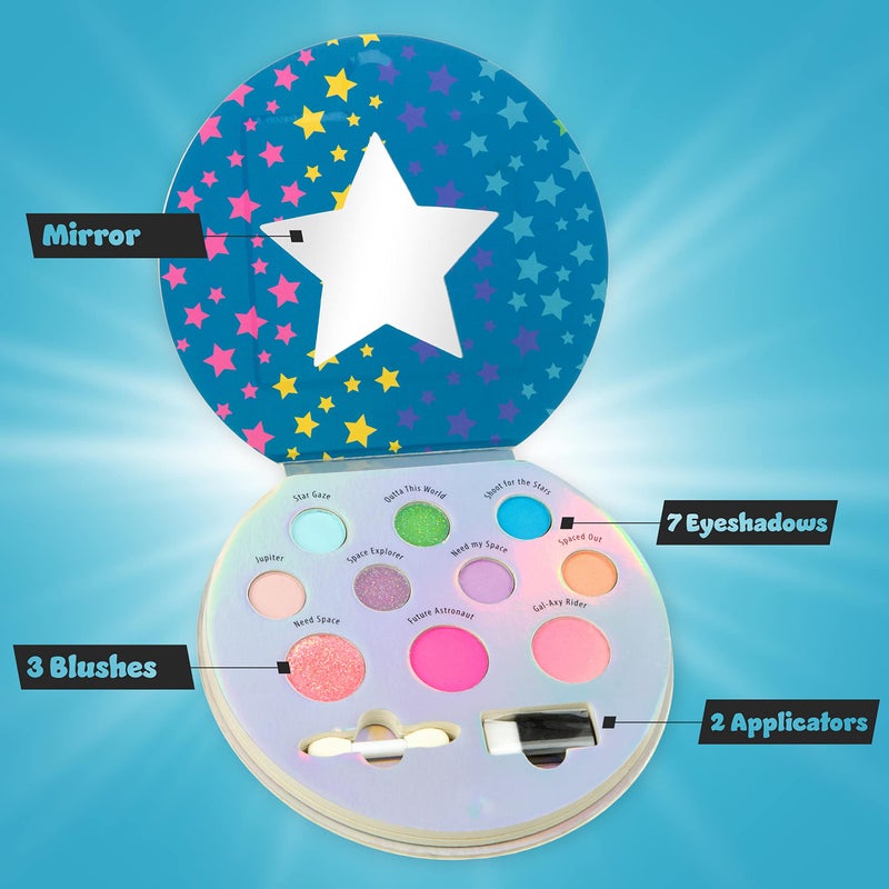 Expressions 10 Color Eyeshadow Palette & Blush Makeup Novelty Beauty Set, Fold Out Compact with Mirror, Washable, Non-Toxic,Galaxy Love Glisten & Glitter Makeup Palette - Image 2