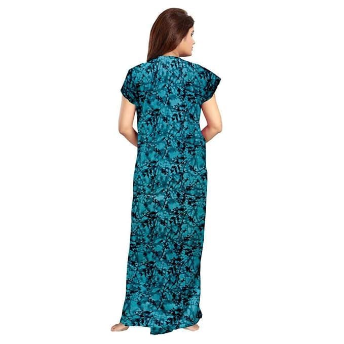Vlazom Women’s Cotton Printed Maxi Nighty – Ankle Length Night Dress Gown, Pack of 2, Free Size – Soft & Breathable Sleepwear (Blue&Rama, Free Size) - Image 3