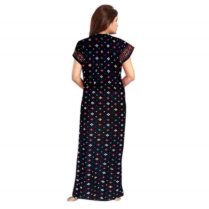Vlazom Women’s Cotton Printed Maxi Nighty – Ankle Length Night Dress Gown, Pack of 2, Free Size – Soft & Breathable Sleepwear (Blue&Rama, Free Size) - Image 4