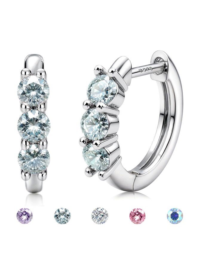 GEMQUEEN Moissanite Earrings Hoops : 18K White Gold Plated 925 Sterling Silver Earrings Hypoallergenic Small Huggie Hoop Earrings for Women Men Round Cut Multicolor VVS1, Small, Sterling Silver - Image 1