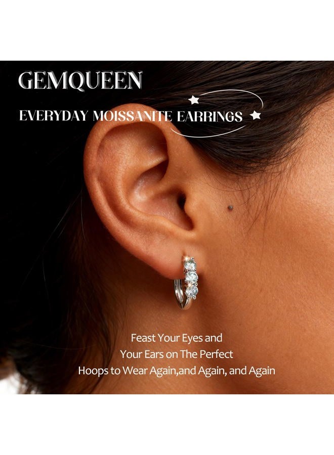 GEMQUEEN Moissanite Earrings Hoops : 18K White Gold Plated 925 Sterling Silver Earrings Hypoallergenic Small Huggie Hoop Earrings for Women Men Round Cut Multicolor VVS1, Small, Sterling Silver - Image 4