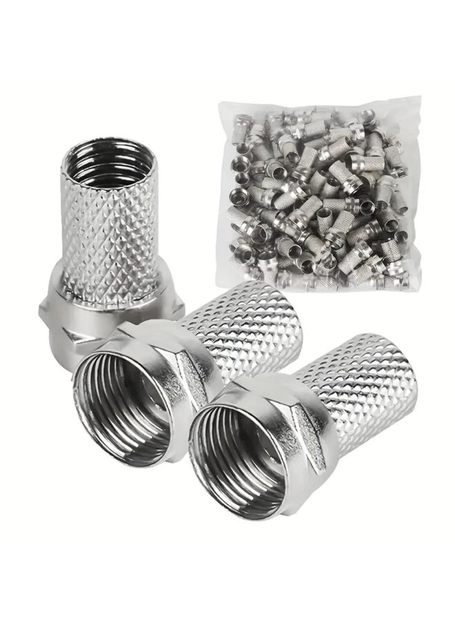 High Quality Copper Twist On RG6 F Type Cable Connector Plugs 50 Pack Suitable for TV Satellite Antenna Coaxial Cables - Image 1