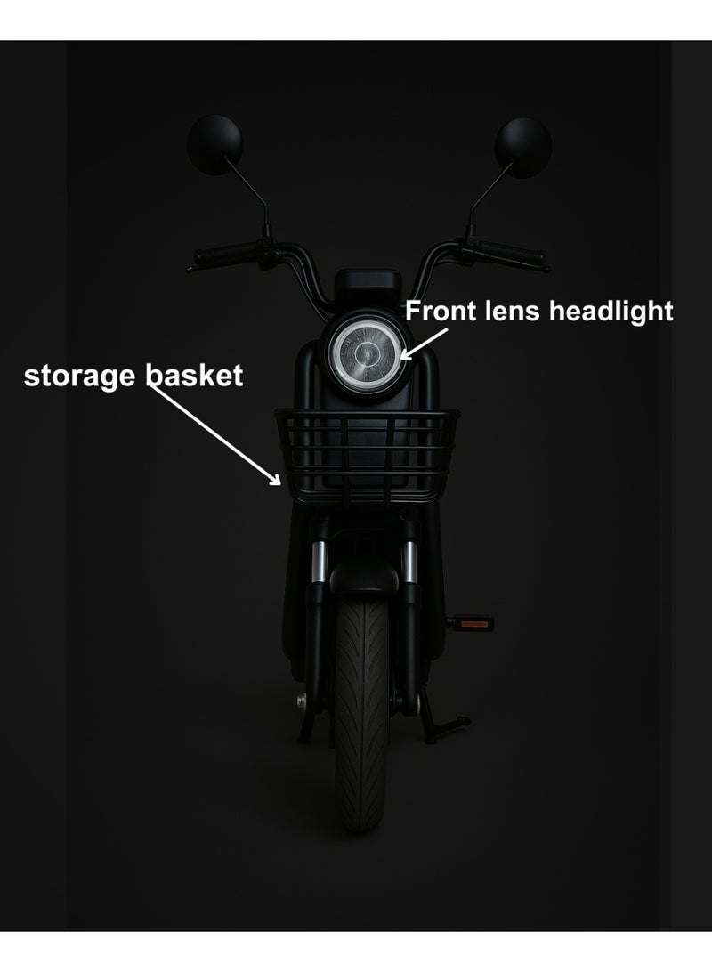 كاميل ITQ-8 برو، دراجة كهربائية للبالغين، بقدرة 1000 واط، إطار مقاس 14 بوصة، مدى يصل إلى 105 كيلومترات، مزودة بسلة ومرايا، باللون الأسود - Image 5