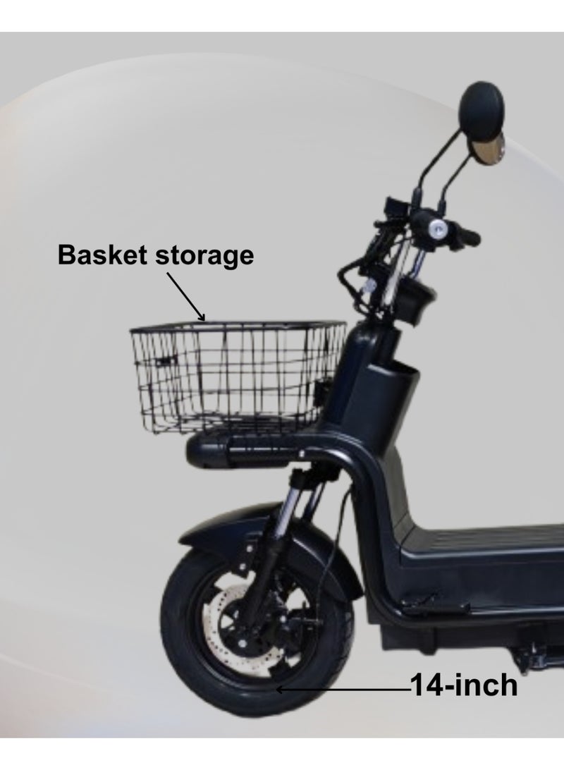 كاميل ITQ-8 برو، دراجة كهربائية للبالغين، بقدرة 1000 واط، إطار مقاس 14 بوصة، مدى يصل إلى 105 كيلومترات، مزودة بسلة ومرايا، باللون الأسود - Image 3