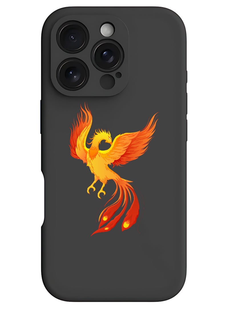 Theodor iPhone 16 Pro Max Black Protective Slim Fit Case Liquid Silicone Cover with Full Body Protection Anti-Scratch Shockproof Case For iPhone - Phoeniox bird flying - Image 1
