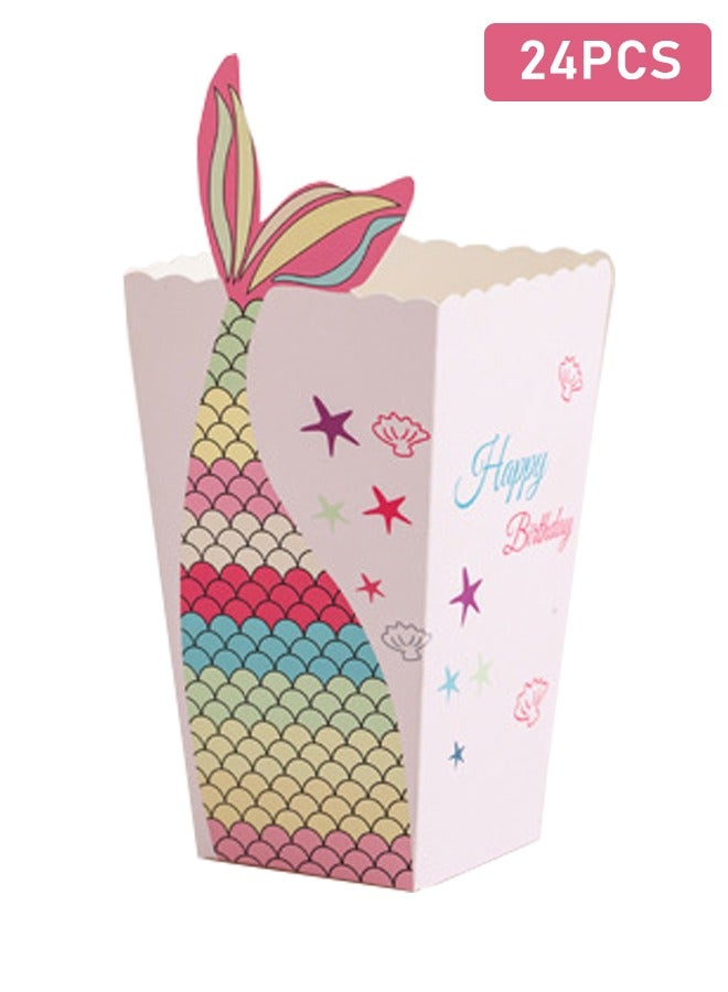 24Pcs Popcorn Box Set Mermaid Pattern Treat Box 2 x 6.3 x 2 Inch - Image 1
