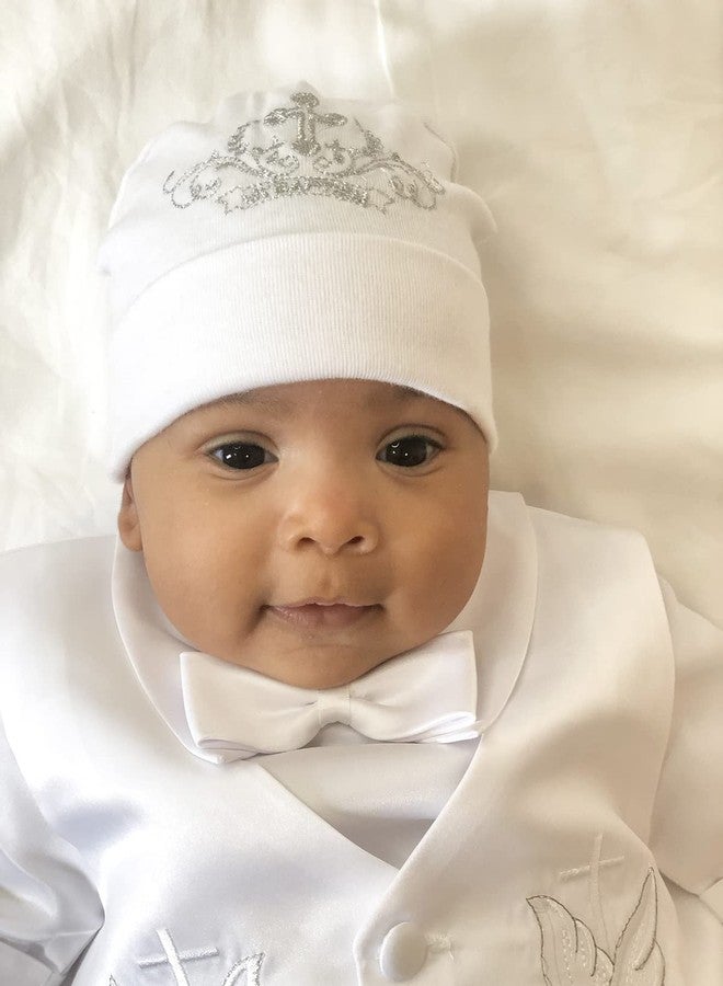ESTAMICO Baptism Baby Girls Hat with Embroidered Cross Christening Baby Gifts Newborn Infant Beanie Hat, 0-3 Months - Image 4