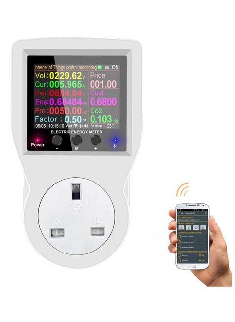 Smart WiFi Power Meter for Home and Office, 10A-16A, 85-265VAC, 50/60Hz Energy Consumption Monitor, Digital Watt & kWh Analyzer with Remote Control Function.