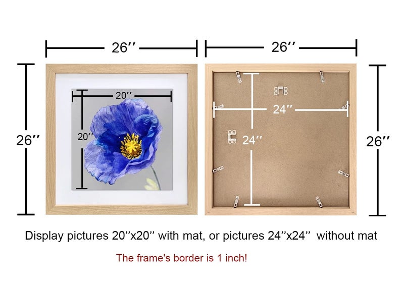 VNVNK 24x24 Frame Natural Wood Color, Perfect for 24x24 Inch Picture without Mat or 20x20 Inch Picture with Mat, Home Wall Decor Picture Frame-1 PCS - Image 5