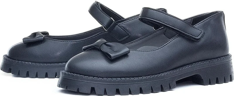 Rakerplus Black Matte Thick Soled Velcro Girls Ballerinas