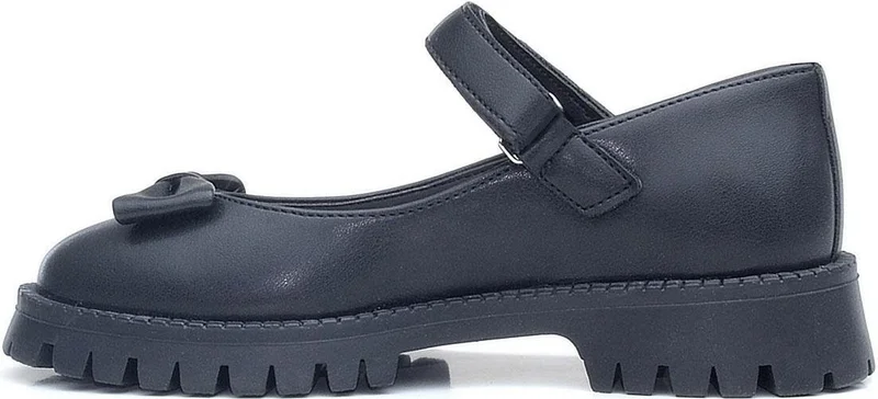 Rakerplus Black Matte Thick Soled Velcro Girls Ballerinas