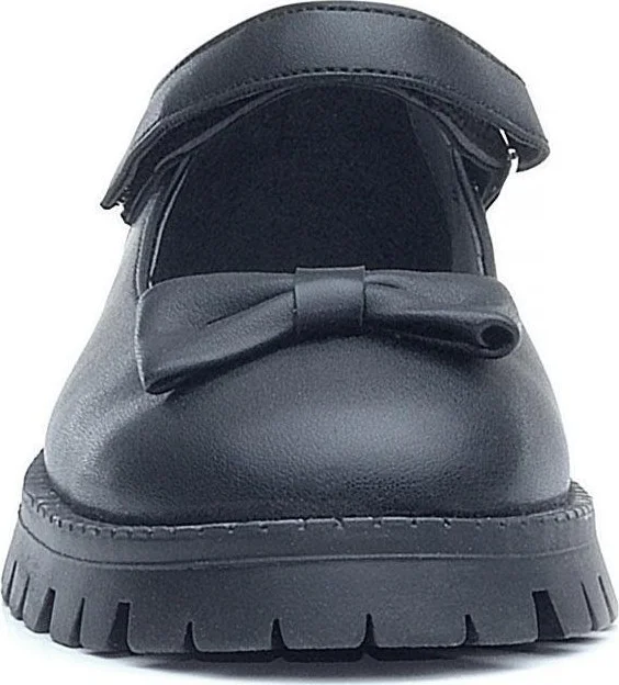 Rakerplus Black Matte Thick Soled Velcro Girls Ballerinas