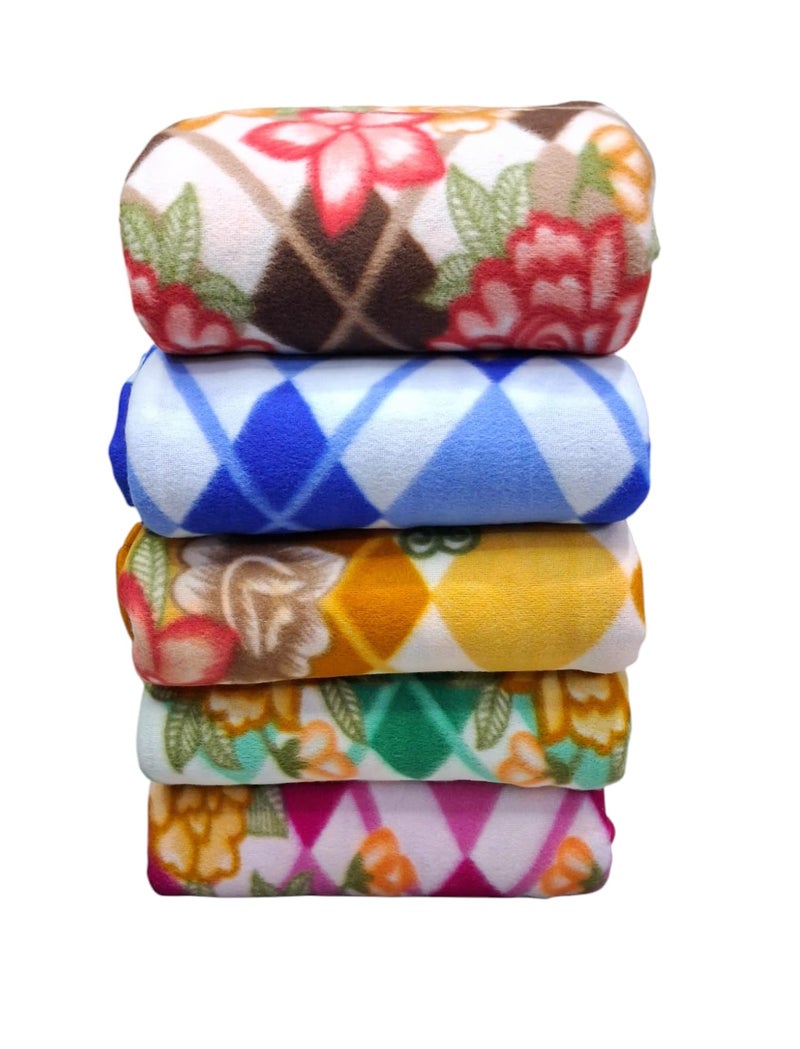 MAMRAJ Stylish Polar Fleece Single Bed Super Soft Micro Fleece Blanket - 58x88 Inch || Skin Friendly || Multicolour || Set of 10 (5 Stripes + 5 Printed) - Image 3