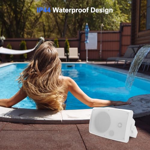 Herdio 5.25" Passive Outdoor Speakers Waterproof Wired, 300W Wall Mount Speakers with Superior Sound,Dual Swivel Brackets for Patio/Deck/Backyard (Pair, White) - Image 5