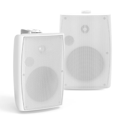 Herdio 5.25" Passive Outdoor Speakers Waterproof Wired, 300W Wall Mount Speakers with Superior Sound,Dual Swivel Brackets for Patio/Deck/Backyard (Pair, White) - Image 1