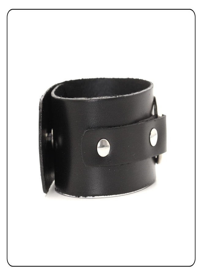 Fusamk Punk Rock Circle Pattern Wristband Wide Leather Cuff Bracelet(Black) - Image 4
