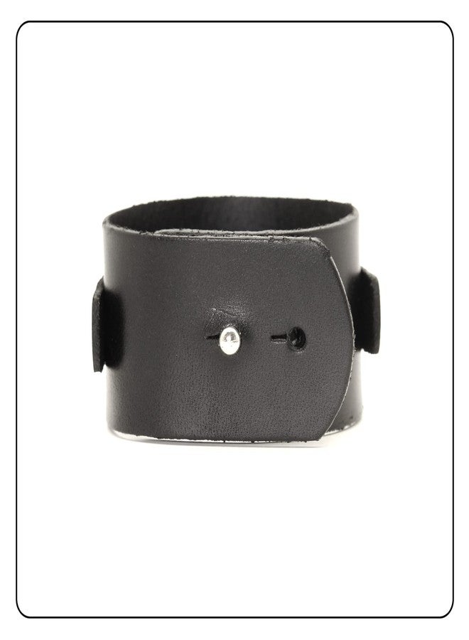 Fusamk Punk Rock Circle Pattern Wristband Wide Leather Cuff Bracelet(Black) - Image 3