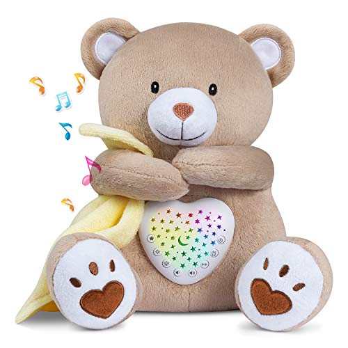 BEREST Rechargeable Baby Sleep Soother Bear, Mom's Heartbeat & Lullabies, White Noise Sound, Nursery Decor Night Light Projector, Toddler Crib Sleeping Aid, Baby Shower Gifts - Image 1