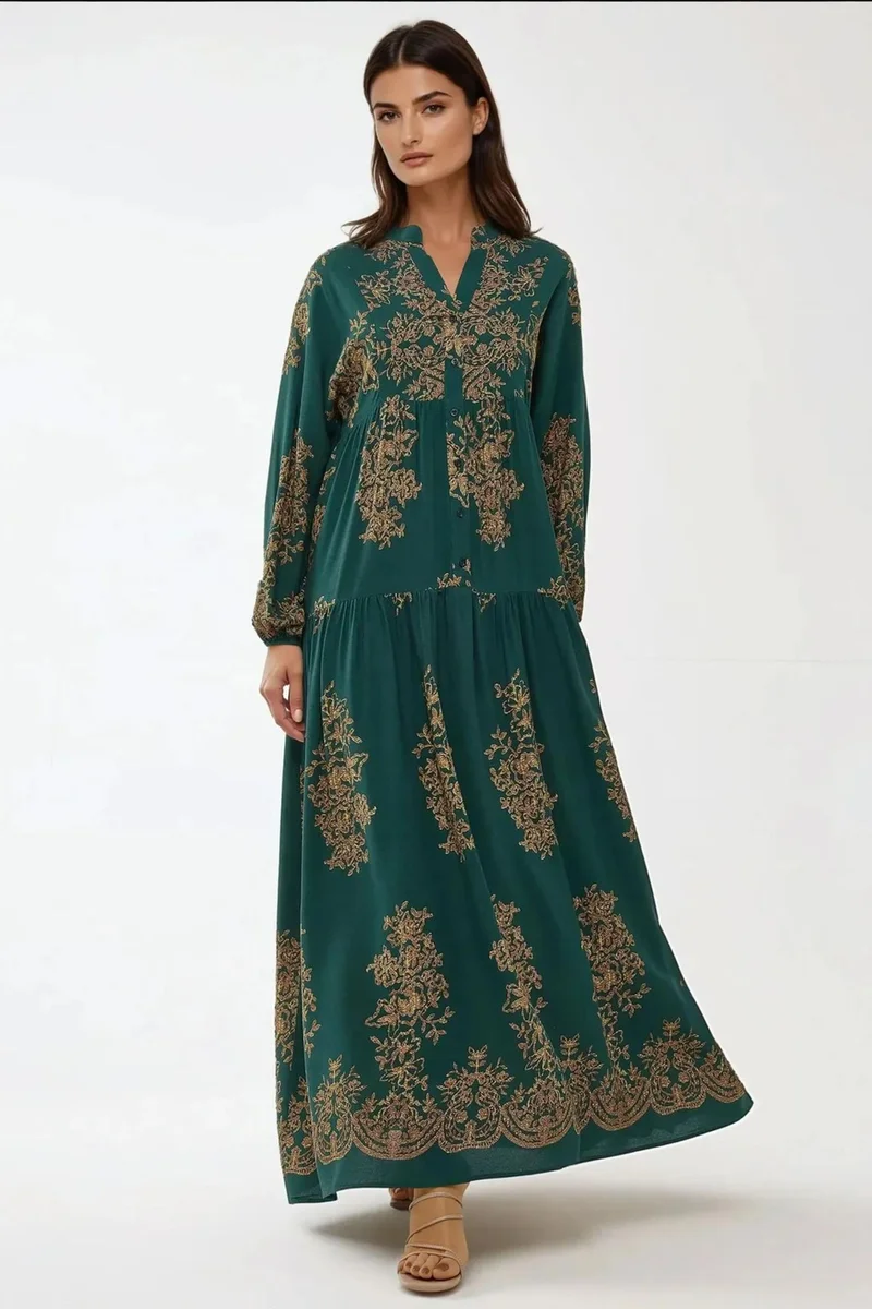 Hiccup Printed Long Sleeve Viscose Maxi Dress