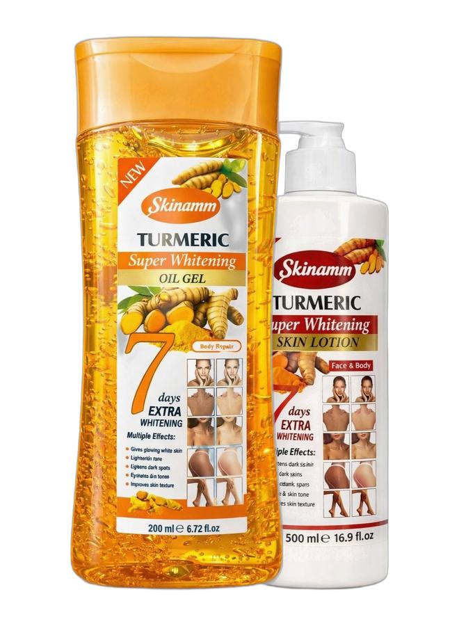Skinamm جل زيت الكركم للتبييض الفائق 200 مل و لوشن الكركم للتبييض الفائق للوجه والجسم 500 مل حزمة - Image 1