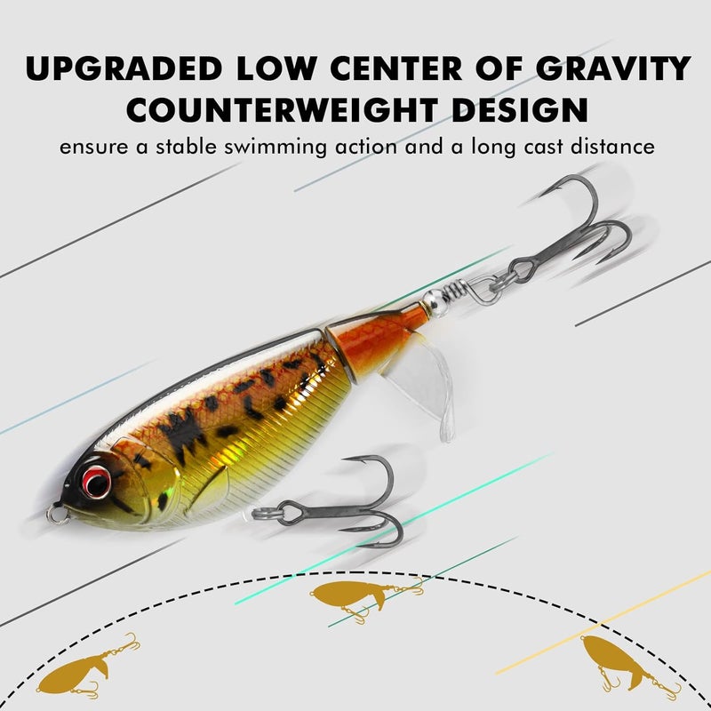 TRUSCEND طُعوم TRUSCEND للصيد للأسماك الباس والتروت ذات الذيل الدوار العائم المزدوج طُعوم السباحة Whopper طُعوم الباس للصيد في المياه العذبة والمالحة مجموعة طُعوم Plopper هدايا صيد واقعية للرجال - Image 4