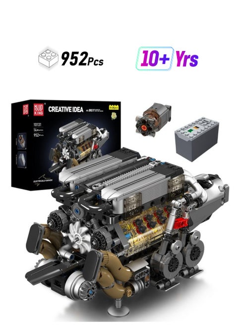 10131 W16 Engine Building Blocks Sets, V8 Engine Model Kit That Run, Build Your Own Stem Model Engine, 16-Cylinder Car Engine Building Engineering Toys For Kids/Adults Collections(952+Pcs)