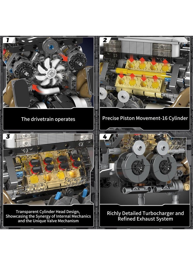 mould king - 10131 W16 Engine Building Blocks Sets, V8 Engine Model Kit That Run, Build Your Own Stem Model Engine, 16-Cylinder Car Engine Building Engineering Toys For Kids/Adults Collections(952+Pcs) - Image 1