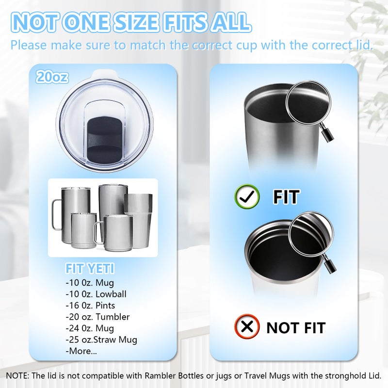 Lubise 3 Pack 20 oz Tumbler Lid, Magnetic Slider Replacement Lids for YETI 20 oz Tumbler, 10/24 oz Mug and 10 oz Lowball, Spill Proof Cup Lids Covers Compatible for Ozark Trail, Old Style Rtic, BPA Free - Image 3