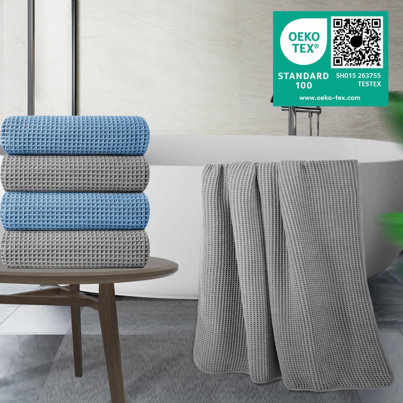 POLYTE 430 GSM Polyester Polyamide Microfiber Oversize Quick Dry Lint Free Bath Towel, 60 x 30 in, 4 Pack (Waffle Weave) - Image 2