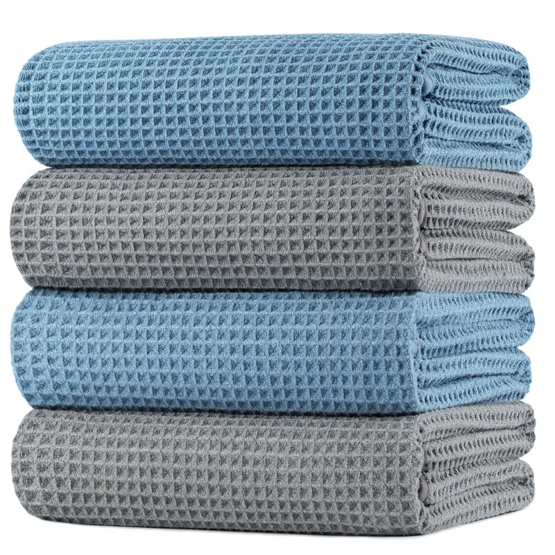 POLYTE 430 GSM Polyester Polyamide Microfiber Oversize Quick Dry Lint Free Bath Towel, 60 x 30 in, 4 Pack (Waffle Weave) - Image 1