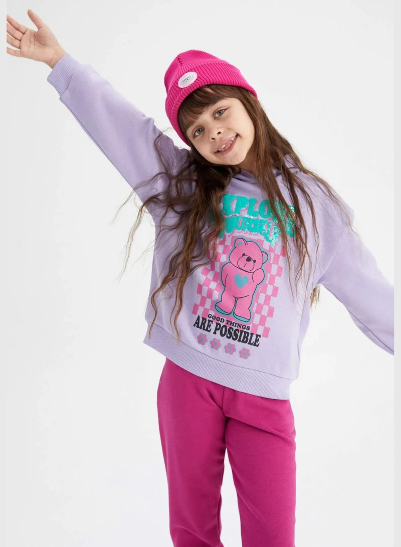 DeFacto Girl Relax Fit Hooded Long Sleeve Knitted Sweatshirt