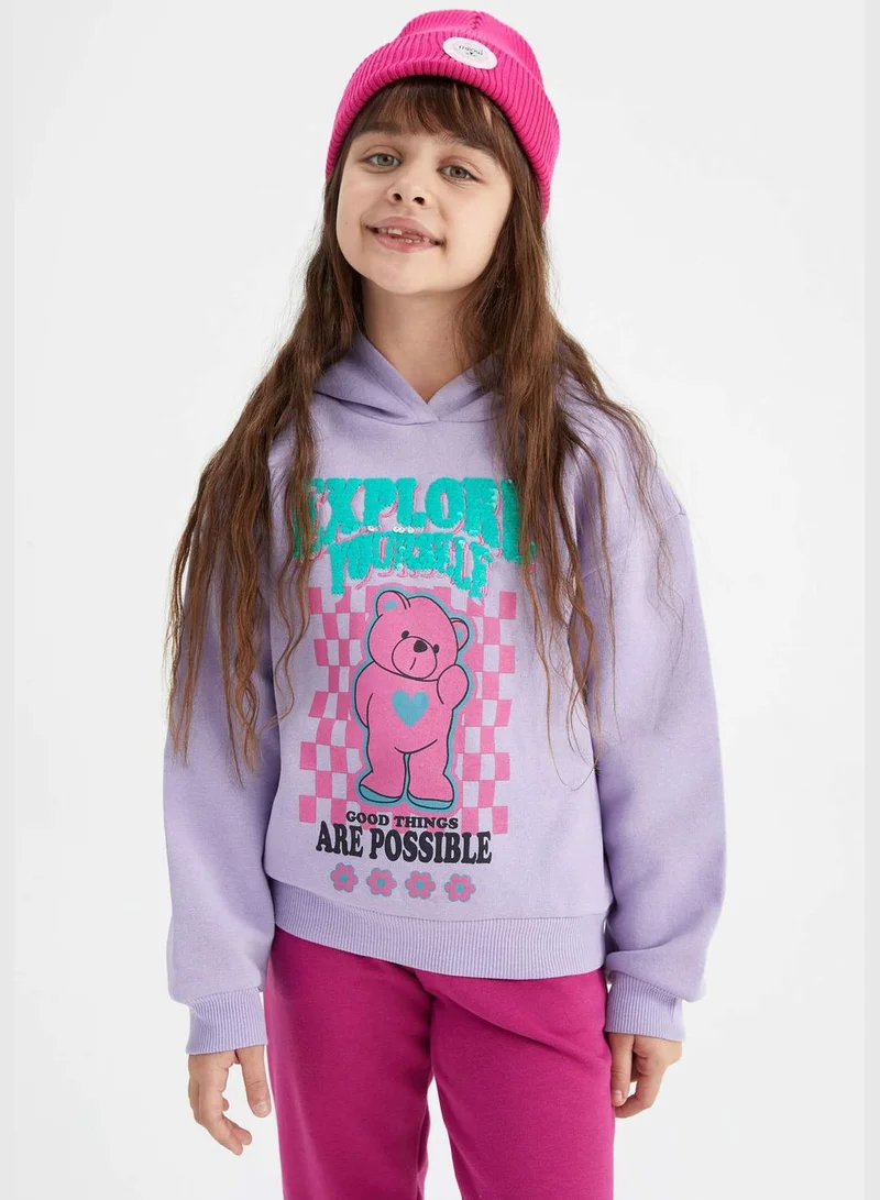 DeFacto Girl Relax Fit Hooded Long Sleeve Knitted Sweatshirt
