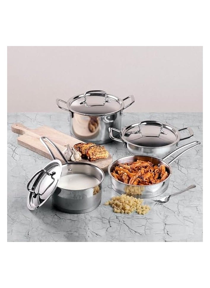 erorex - Stainless Steel Cookware Combo Set, 7Pcs |Saucepan(16cm/2.1 Litre)with Lid, Saucepot(20 cm/3.8 L), Kadai with Lid(20cm/1.8 L) & Frypan(20cm)| - Image 1