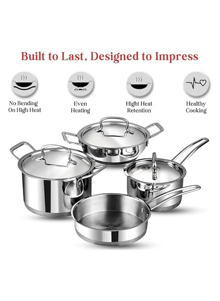 erorex - Stainless Steel Cookware Combo Set, 7Pcs |Saucepan(16cm/2.1 Litre)with Lid, Saucepot(20 cm/3.8 L), Kadai with Lid(20cm/1.8 L) & Frypan(20cm)| - Image 1