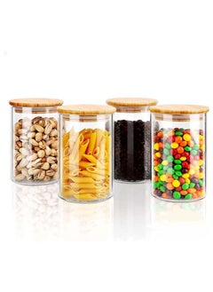Mash 1000ml Round Glass Jar with Bamboo Lid, Kitchen Food Storage Containers Airtight Lids Cereals Canisters Jars for Pasta Spaghetti Tea Coffee Beans Candy Cookies Snacks Spice Multiuse  - Image 1