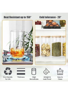Mash 1000ml Round Glass Jar with Bamboo Lid, Kitchen Food Storage Containers Airtight Lids Cereals Canisters Jars for Pasta Spaghetti Tea Coffee Beans Candy Cookies Snacks Spice Multiuse  - Image 4