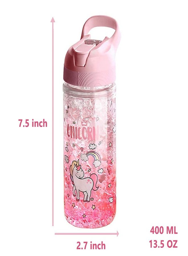 #OOTD OOTD Unicorn Water Bottle for Girls, Cute Girl's Bottles for School, Unicorn Water Bottle with Straw and Safety lock, 400ML/13.5oz Kids Water-Bottles for School's Kids Girlss, Pink - Image 2