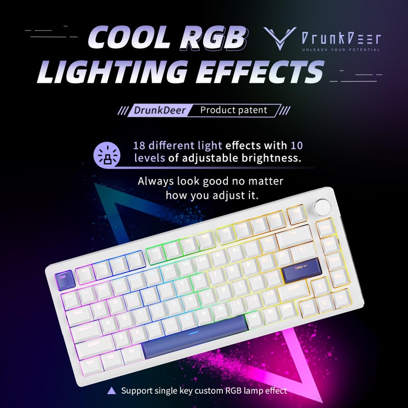 DrunkDeer A75 Rapid Keyboard Trigger Magnetic Switch Keyboard 82 Keys PBT Keycap OEM Profile Double Shot USB Wired Compact 75% Layout,White - Image 2