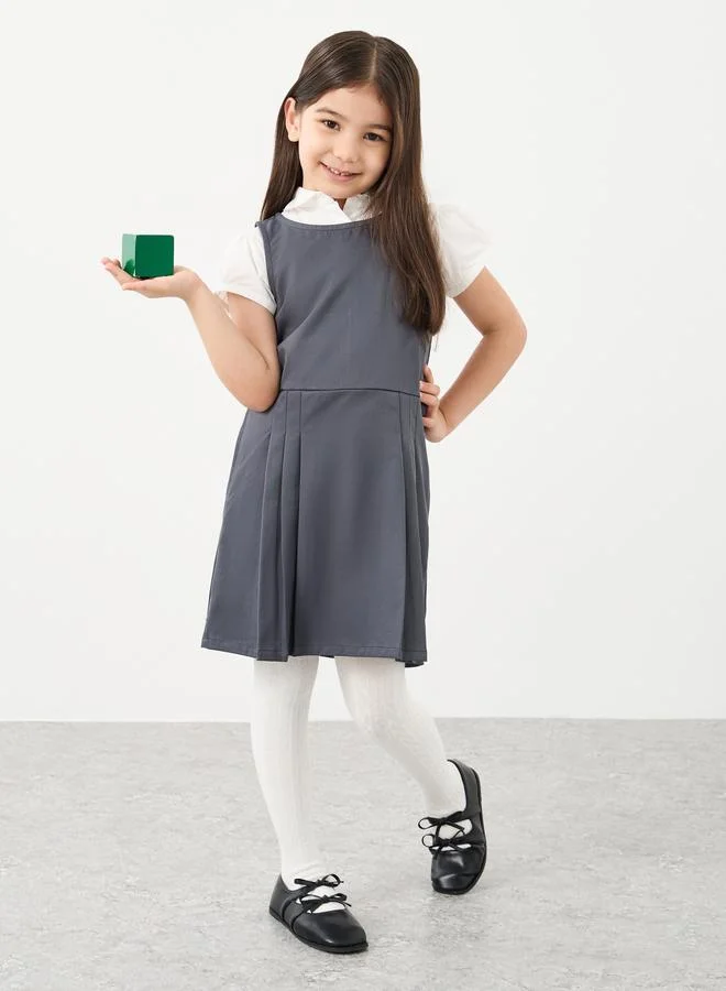 ستايلي Styli Girls School Uniform Grey Pinafore Dress with Side Pocket