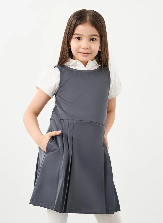 ستايلي Styli Girls School Uniform Grey Pinafore Dress with Side Pocket