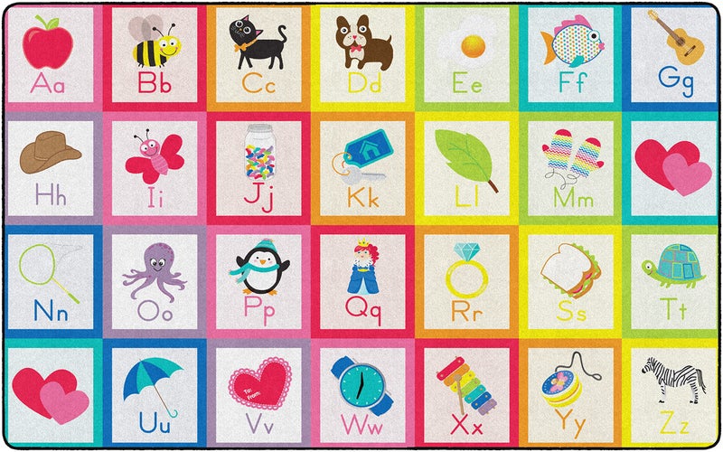 Flagship Carpets Schoolgirl Style Rainbow Alphabet Criss Cross Applesauce Solid Classroom Area Rug for Indoor Classroom Learning or Kid Bedroom Educational Play Mat 5x76 Solid