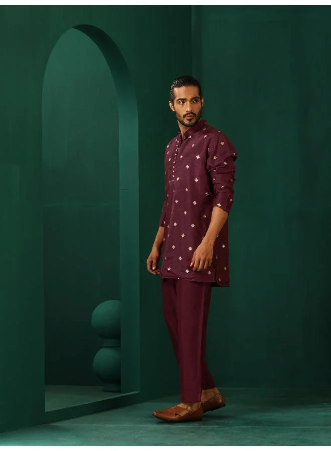 trueBrowns Men's Wine Diamond Viscose Silk Co-ord Set
