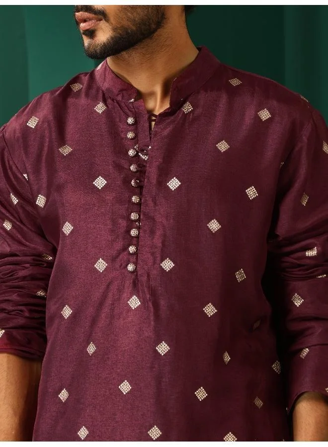 trueBrowns Men's Wine Diamond Viscose Silk Co-ord Set