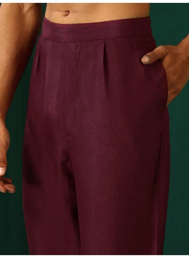 trueBrowns Men's Wine Diamond Viscose Silk Co-ord Set