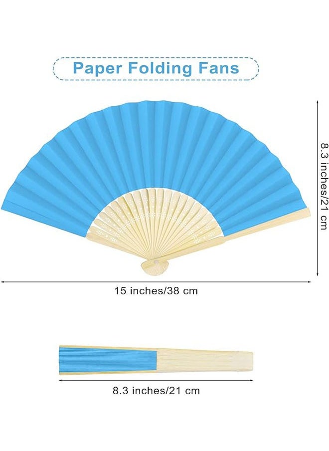 Ocean Paper Folding Fans, Chinese Bamboo Paper Pocket Fan, Vintage Handheld Fan, Handmade DIY Folding Fan for Wedding Gift, Party, DIY, Home Decoration, Blue  - Image 3
